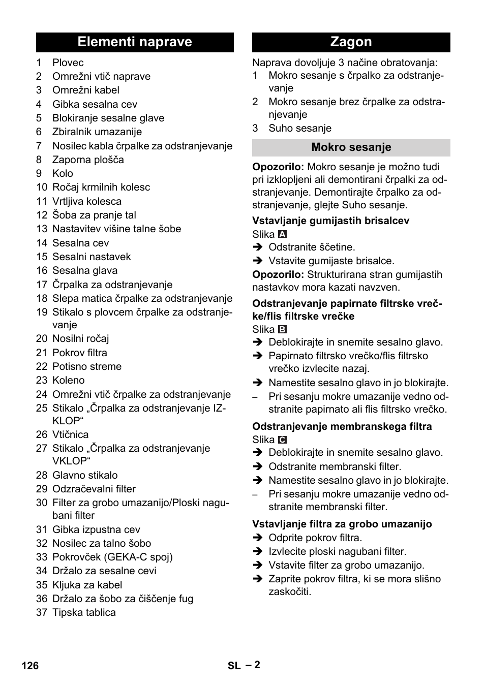 Elementi naprave zagon | Karcher NT 611 User Manual | Page 126 / 212