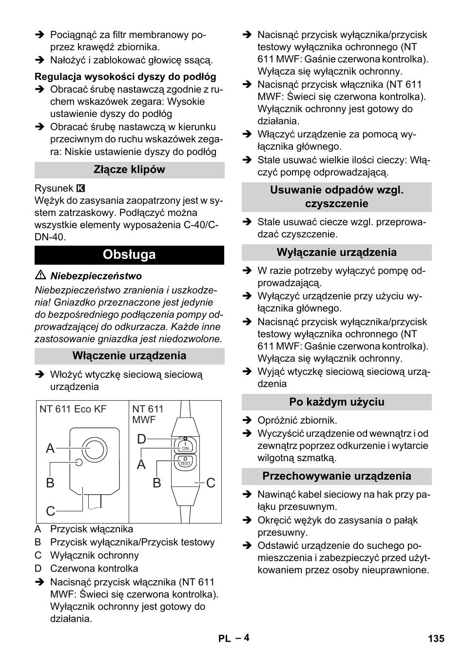 Obsługa, Ab d b | Karcher NT 611 User Manual | Page 135 / 212