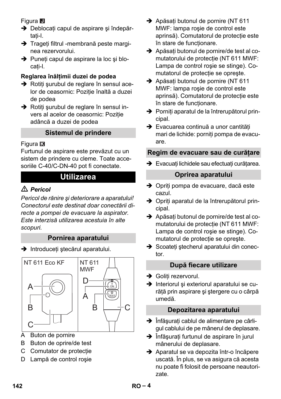 Utilizarea, Ab d b | Karcher NT 611 User Manual | Page 142 / 212