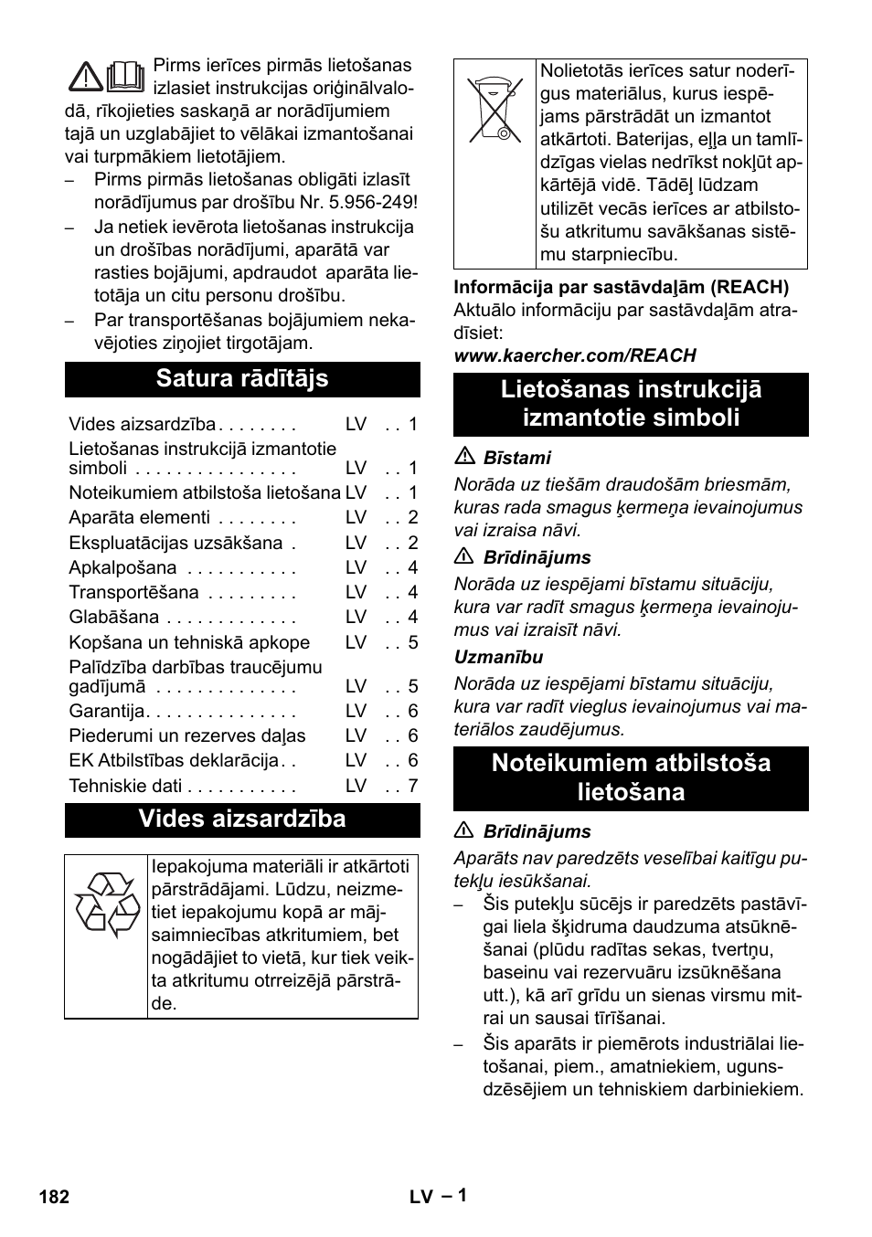 Latviešu, Satura rādītājs, Vides aizsardzība | Karcher NT 611 User Manual | Page 182 / 212
