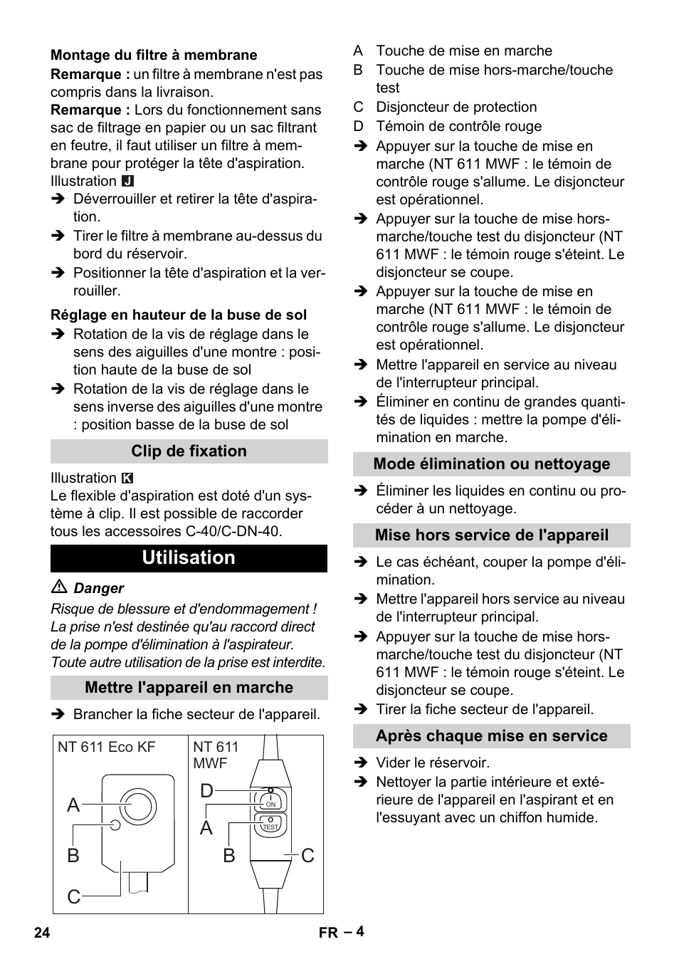 Utilisation, Ab d b | Karcher NT 611 User Manual | Page 24 / 212