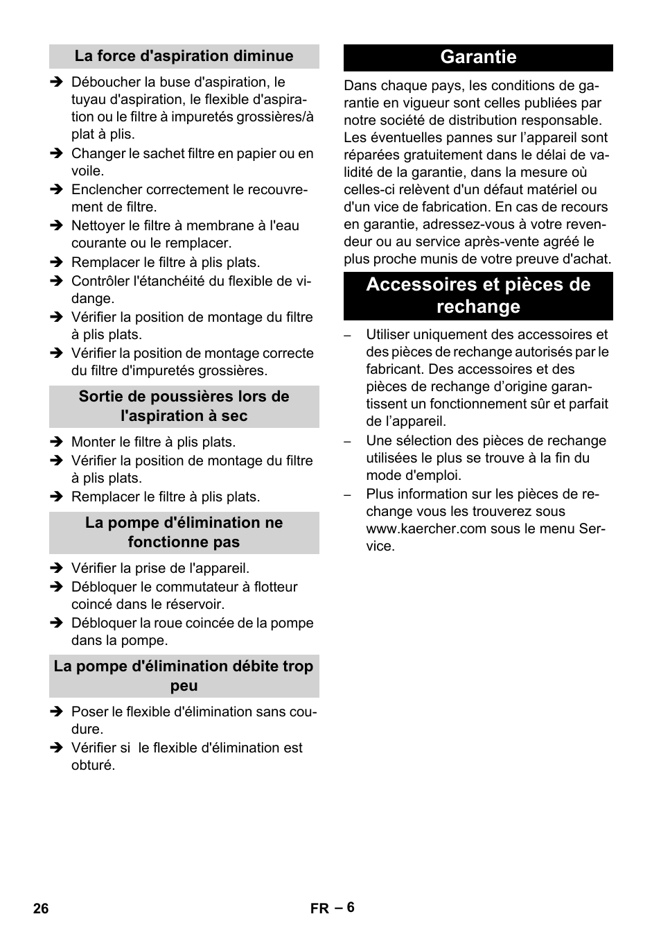 Garantie accessoires et pièces de rechange | Karcher NT 611 User Manual | Page 26 / 212