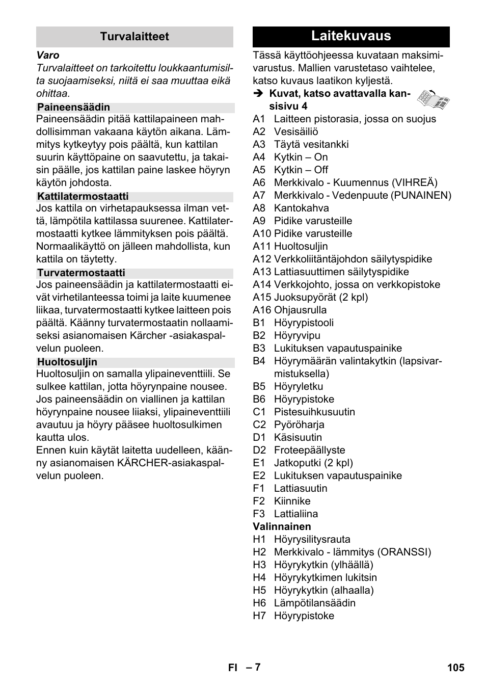 Laitekuvaus | Karcher Stirerie SI 2-600 CB User Manual | Page 105 / 286