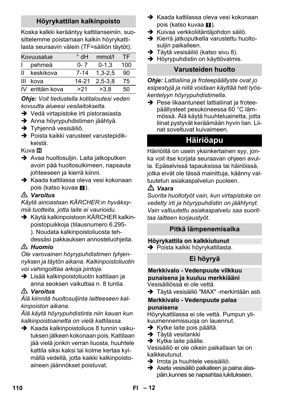 Häiriöapu | Karcher Stirerie SI 2-600 CB User Manual | Page 110 / 286