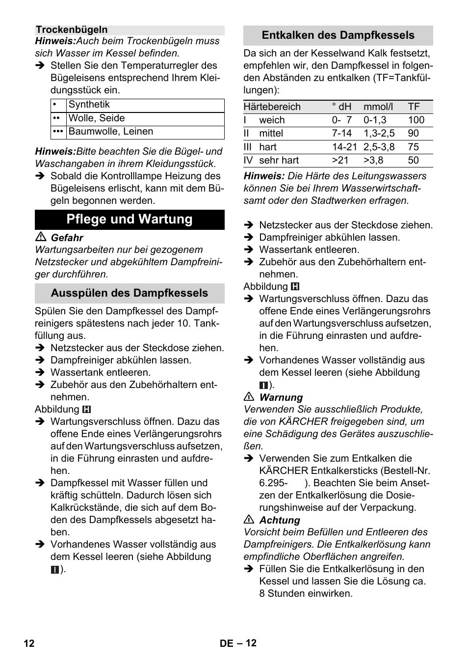 Pflege und wartung | Karcher Stirerie SI 2-600 CB User Manual | Page 12 / 286