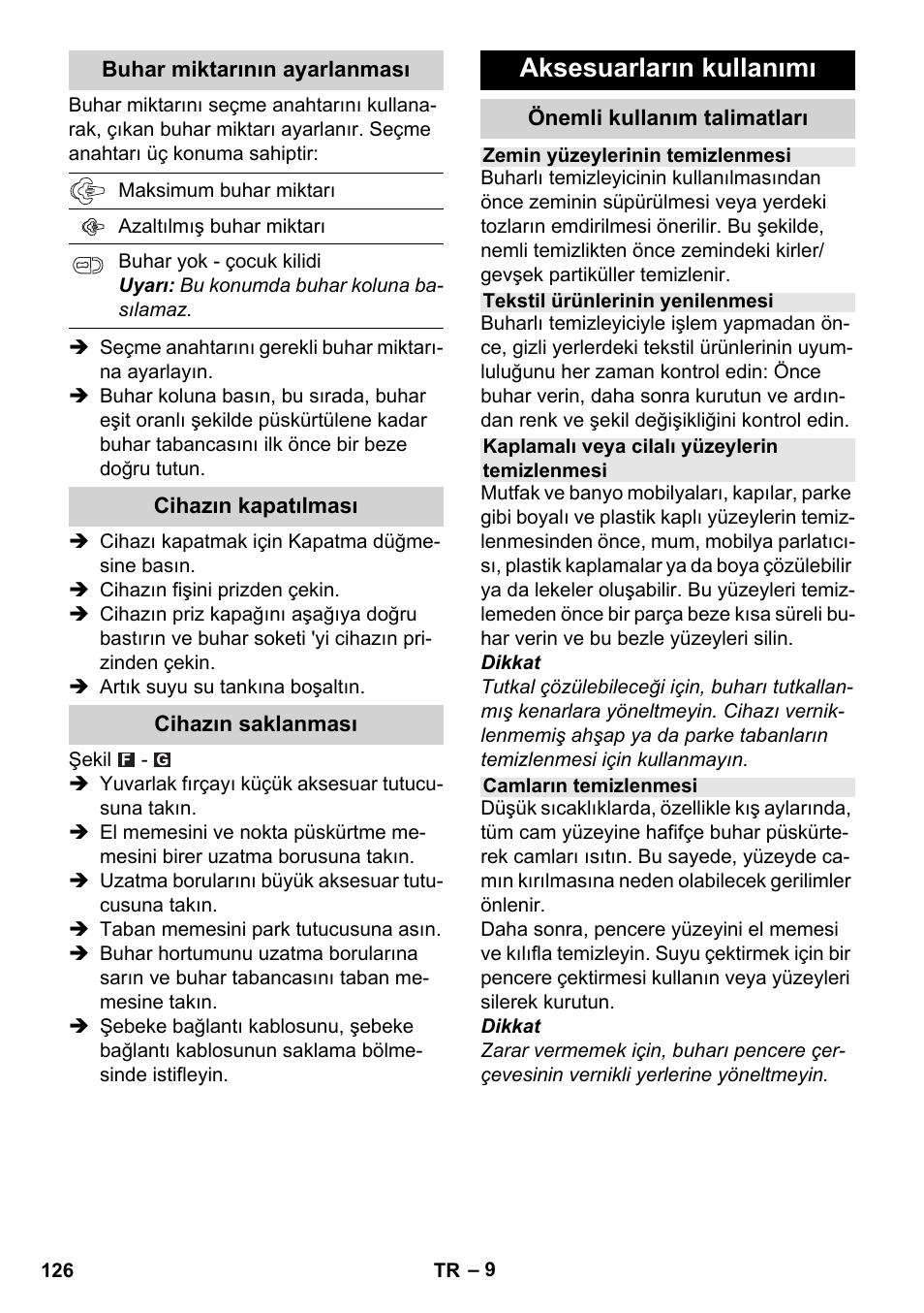 Aksesuarların kullanımı | Karcher Stirerie SI 2-600 CB User Manual | Page 126 / 286