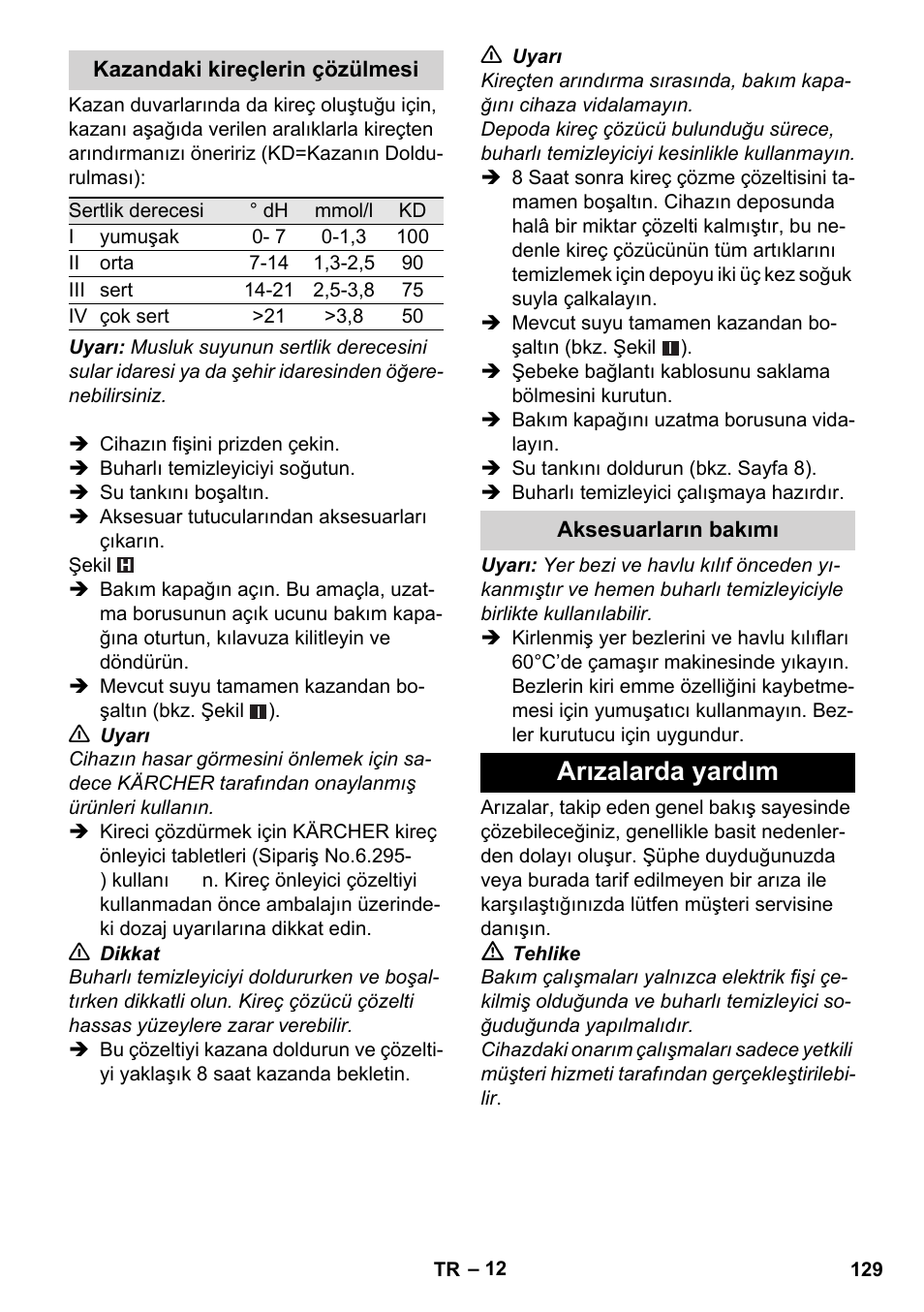 Arızalarda yardım | Karcher Stirerie SI 2-600 CB User Manual | Page 129 / 286