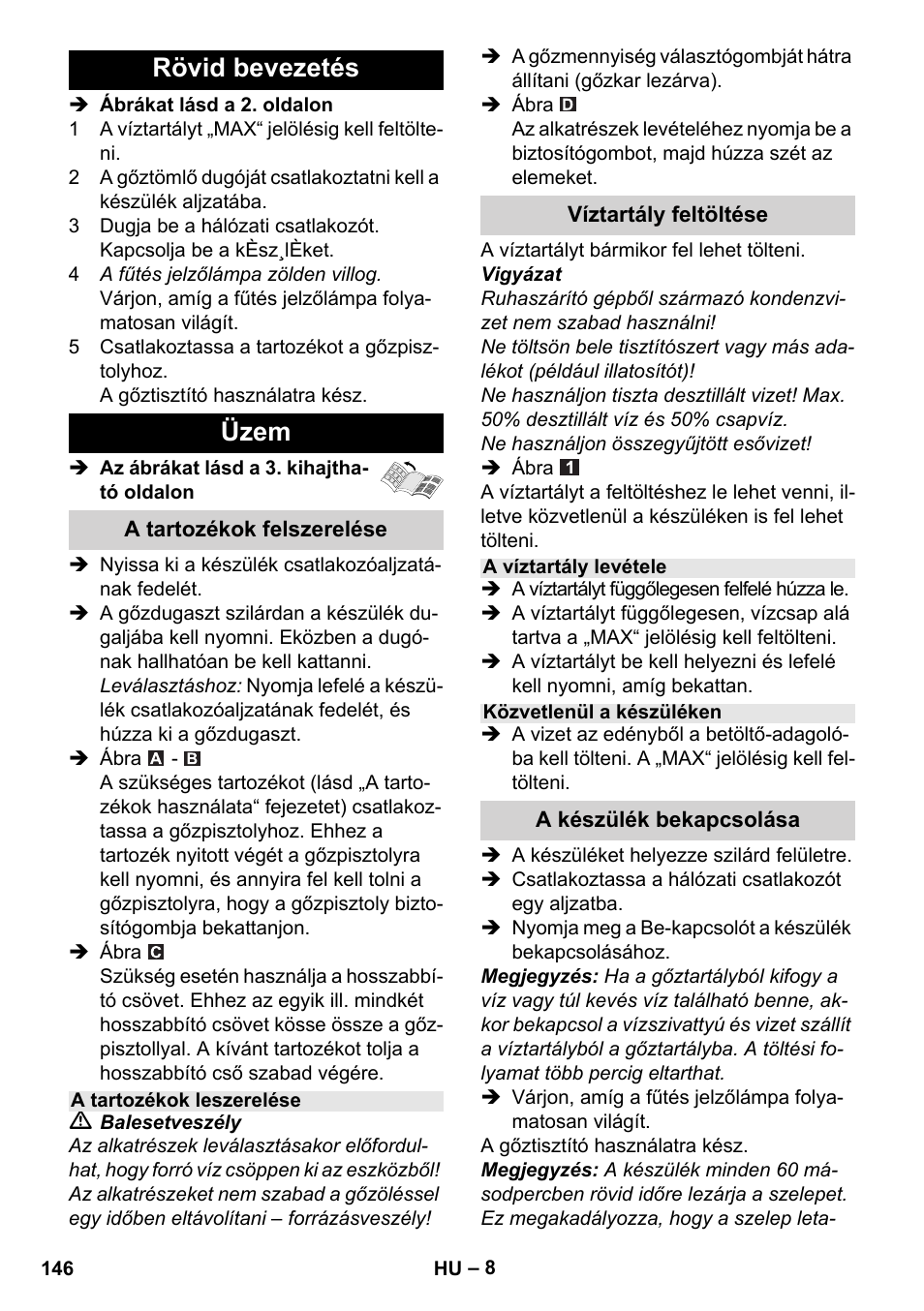 Rövid bevezetés üzem | Karcher Stirerie SI 2-600 CB User Manual | Page 146 / 286