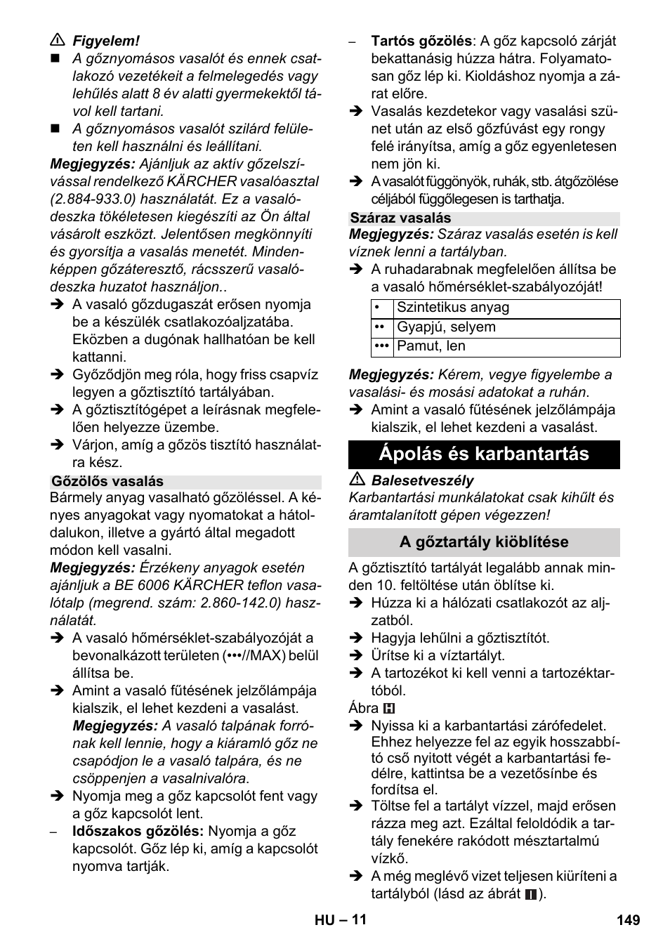 Ápolás és karbantartás | Karcher Stirerie SI 2-600 CB User Manual | Page 149 / 286