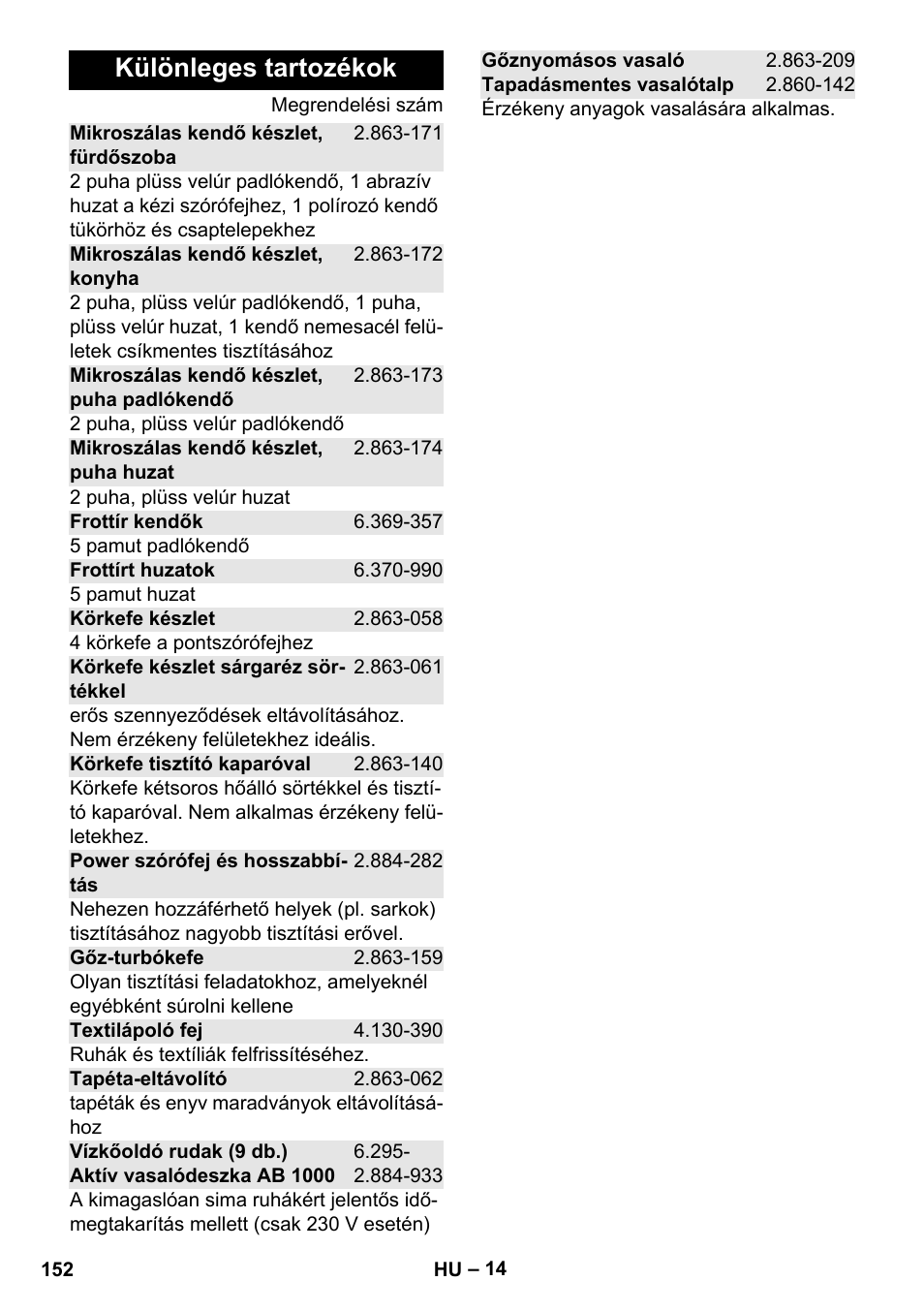 Különleges tartozékok | Karcher Stirerie SI 2-600 CB User Manual | Page 152 / 286