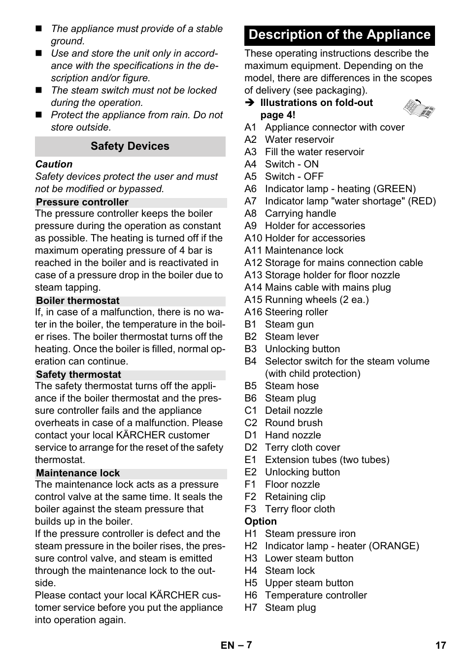 Description of the appliance | Karcher Stirerie SI 2-600 CB User Manual | Page 17 / 286