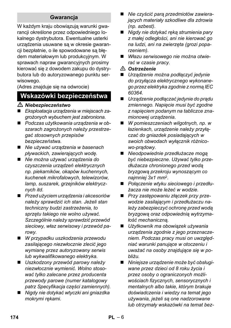 Wskazówki bezpieczeństwa | Karcher Stirerie SI 2-600 CB User Manual | Page 174 / 286