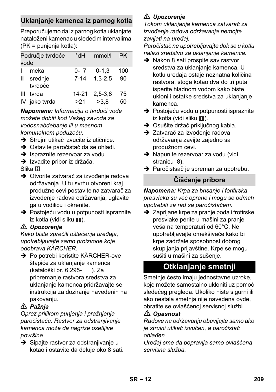 Otklanjanje smetnji | Karcher Stirerie SI 2-600 CB User Manual | Page 209 / 286