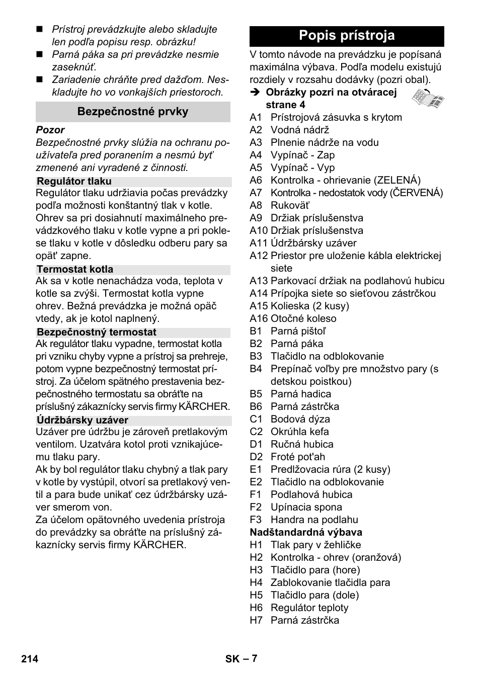 Popis prístroja | Karcher Stirerie SI 2-600 CB User Manual | Page 214 / 286