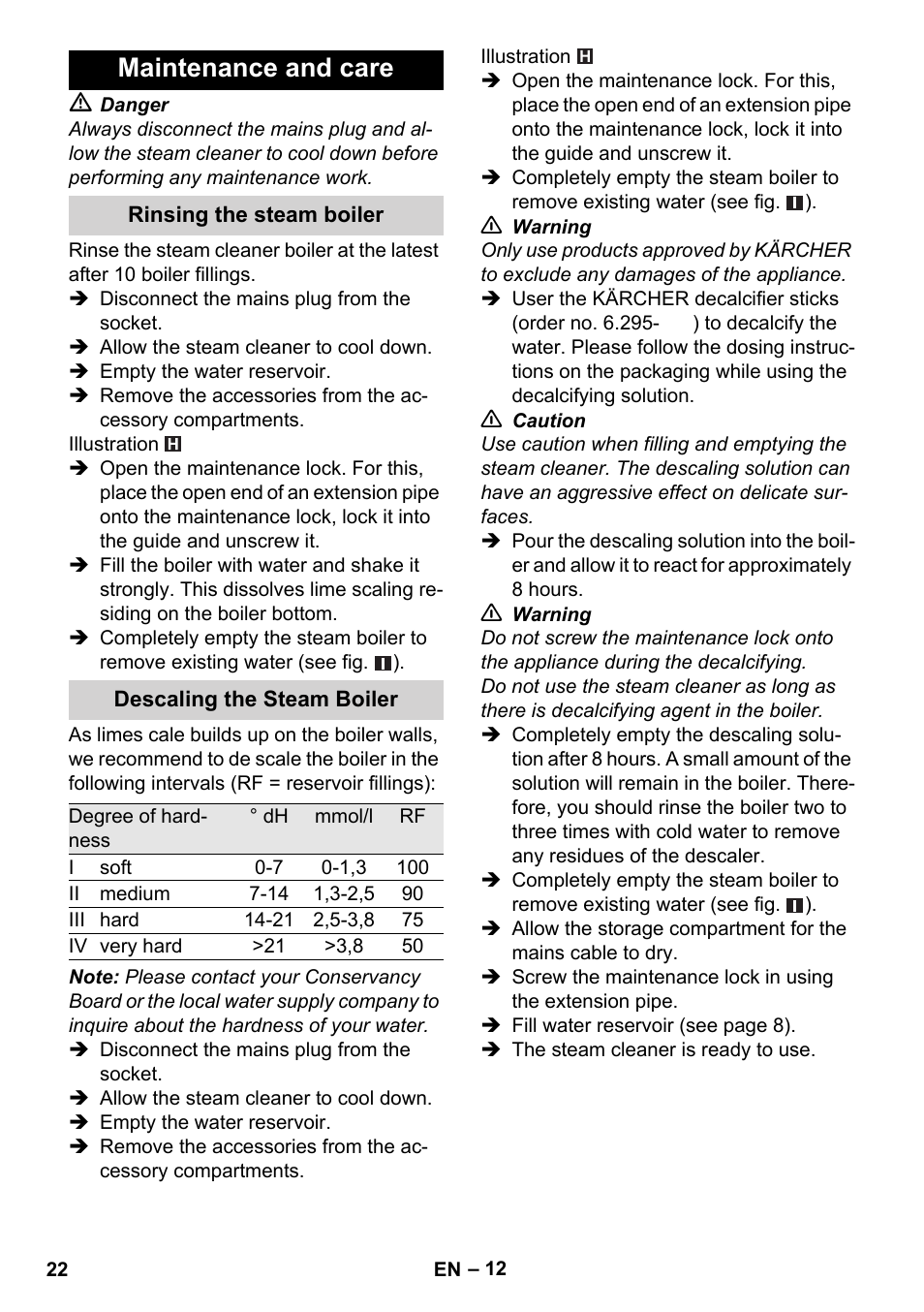 Maintenance and care | Karcher Stirerie SI 2-600 CB User Manual | Page 22 / 286