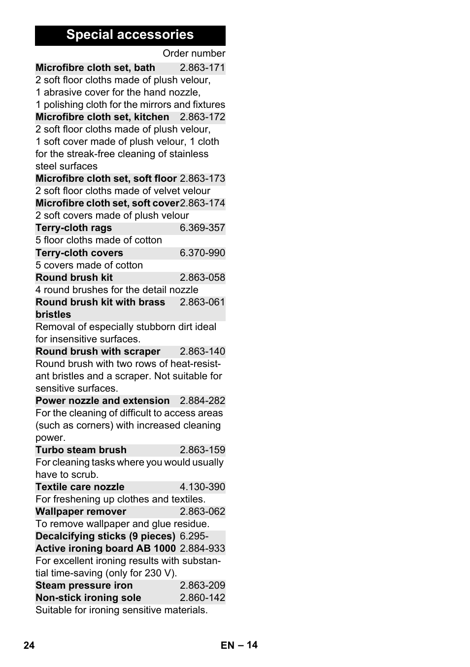 Special accessories | Karcher Stirerie SI 2-600 CB User Manual | Page 24 / 286