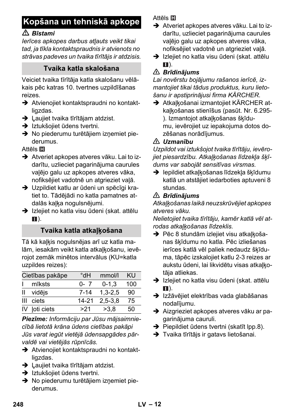 Kopšana un tehniskā apkope | Karcher Stirerie SI 2-600 CB User Manual | Page 248 / 286