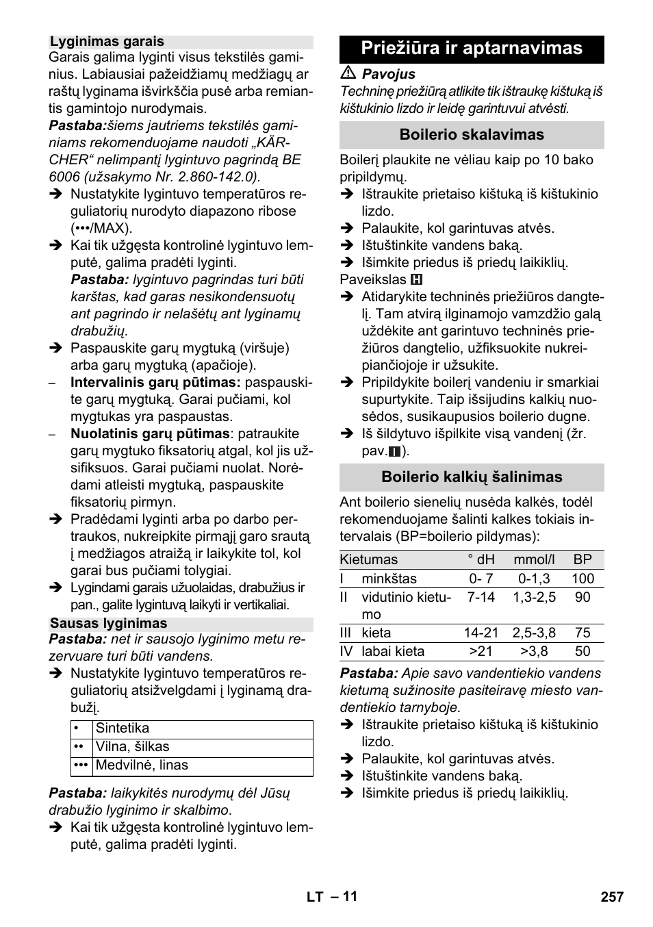 Priežiūra ir aptarnavimas | Karcher Stirerie SI 2-600 CB User Manual | Page 257 / 286