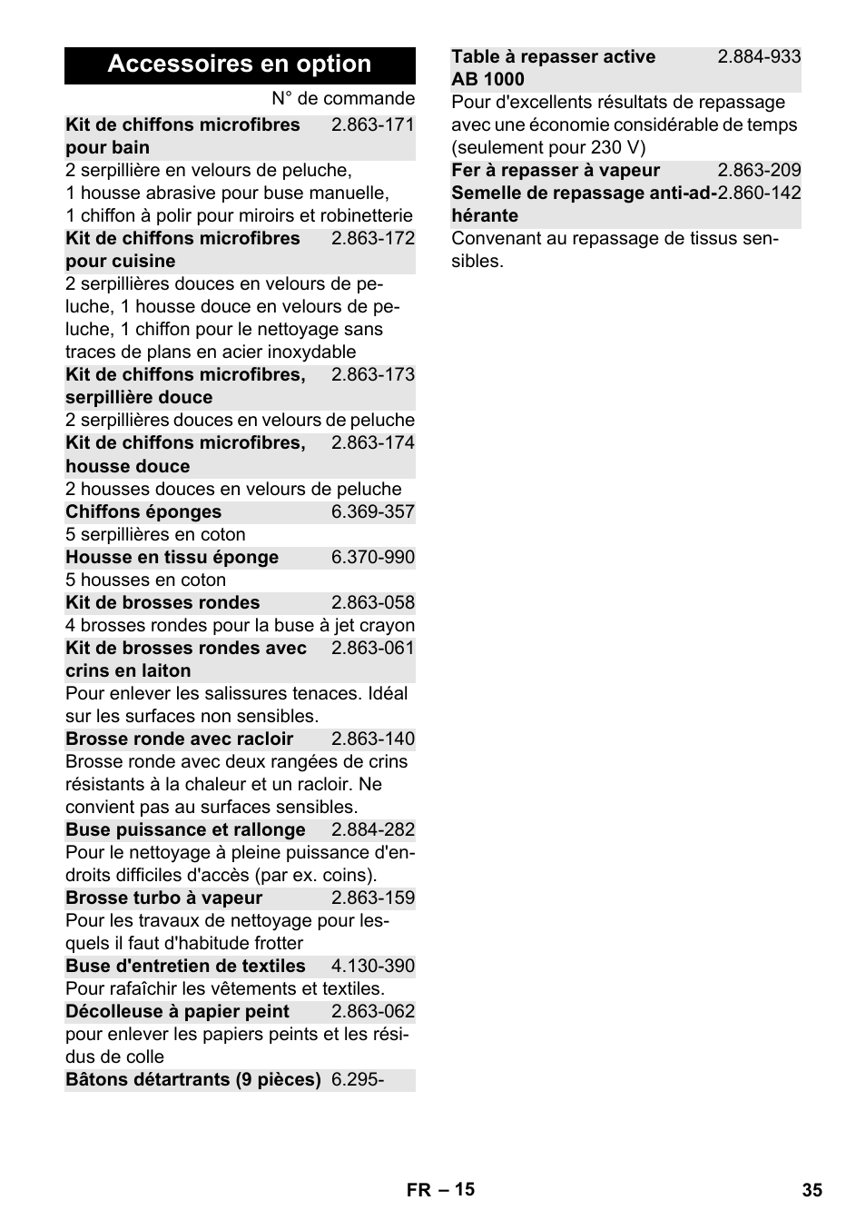 Accessoires en option | Karcher Stirerie SI 2-600 CB User Manual | Page 35 / 286