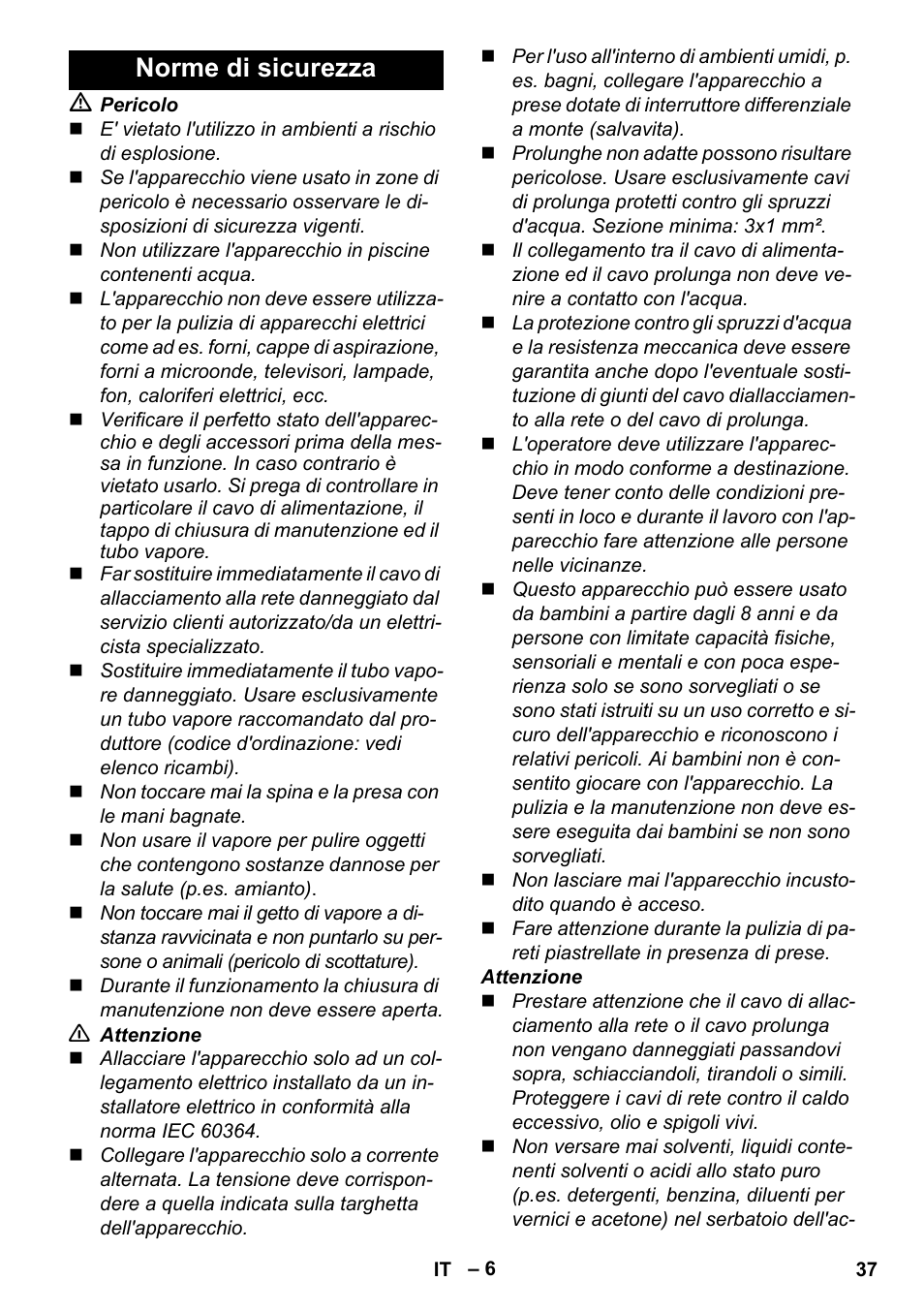 Norme di sicurezza | Karcher Stirerie SI 2-600 CB User Manual | Page 37 / 286