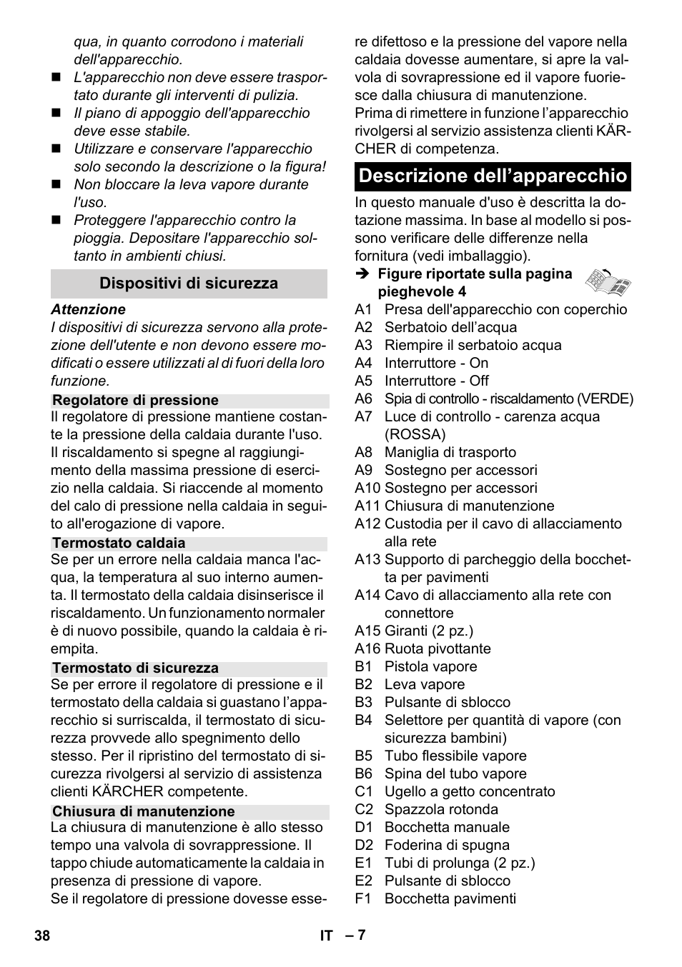 Descrizione dell’apparecchio | Karcher Stirerie SI 2-600 CB User Manual | Page 38 / 286