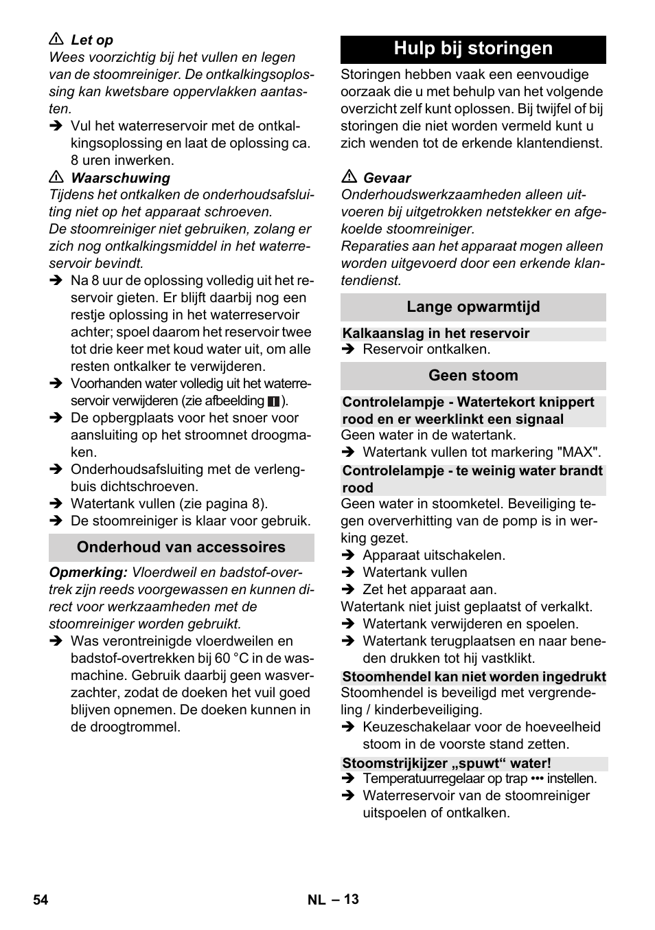 Hulp bij storingen | Karcher Stirerie SI 2-600 CB User Manual | Page 54 / 286