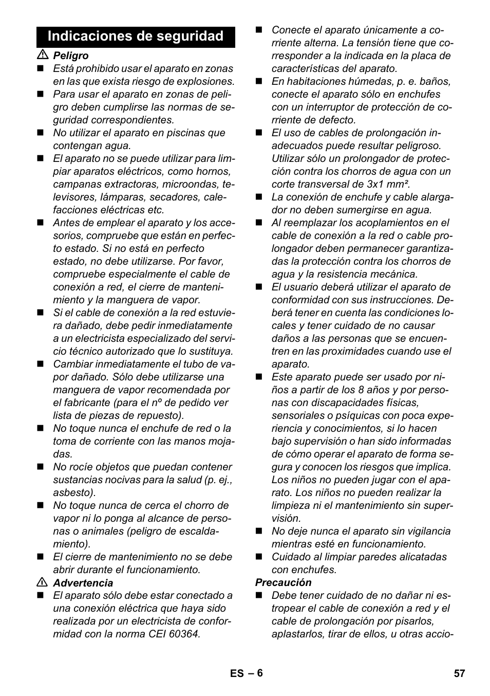 Indicaciones de seguridad | Karcher Stirerie SI 2-600 CB User Manual | Page 57 / 286