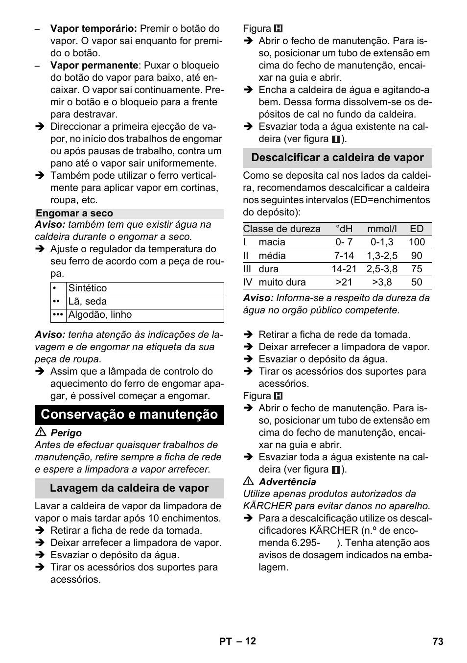 Conservação e manutenção | Karcher Stirerie SI 2-600 CB User Manual | Page 73 / 286