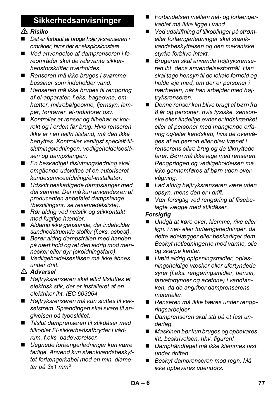 Sikkerhedsanvisninger | Karcher Stirerie SI 2-600 CB User Manual | Page 77 / 286