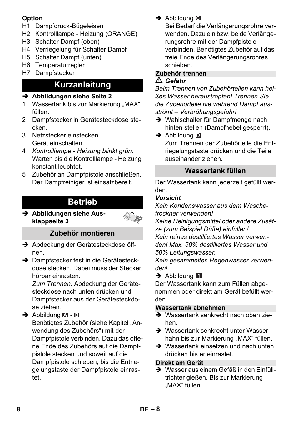 Kurzanleitung betrieb | Karcher Stirerie SI 2-600 CB User Manual | Page 8 / 286