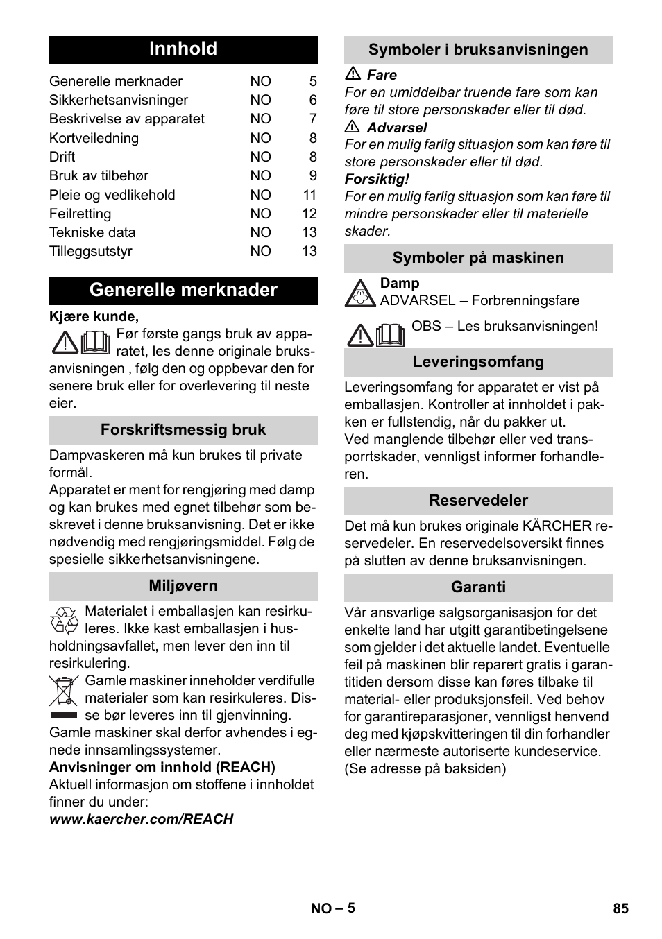 Norsk, Innhold, Generelle merknader | Karcher Stirerie SI 2-600 CB User Manual | Page 85 / 286