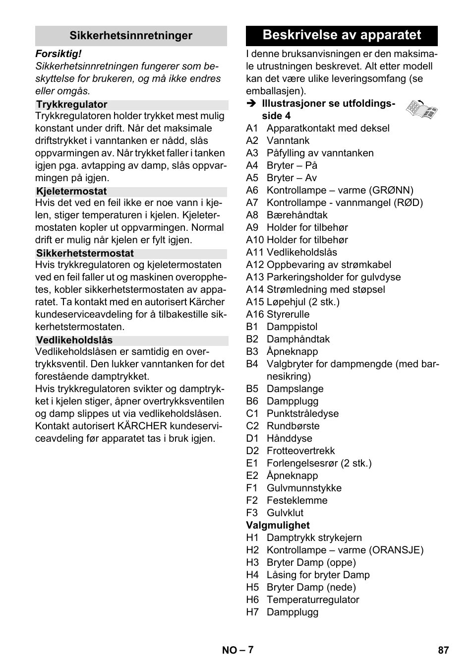 Beskrivelse av apparatet | Karcher Stirerie SI 2-600 CB User Manual | Page 87 / 286