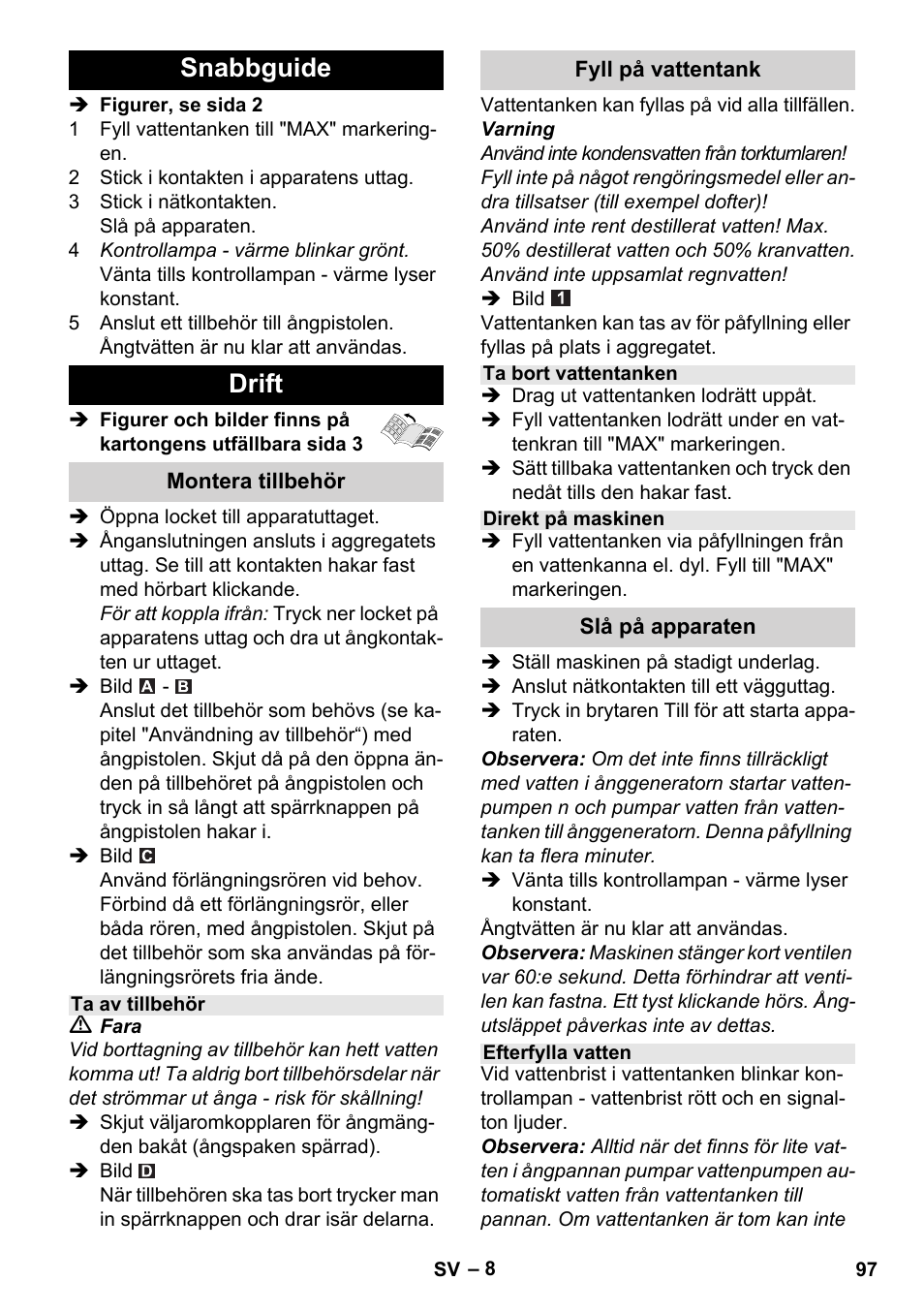 Snabbguide drift | Karcher Stirerie SI 2-600 CB User Manual | Page 97 / 286