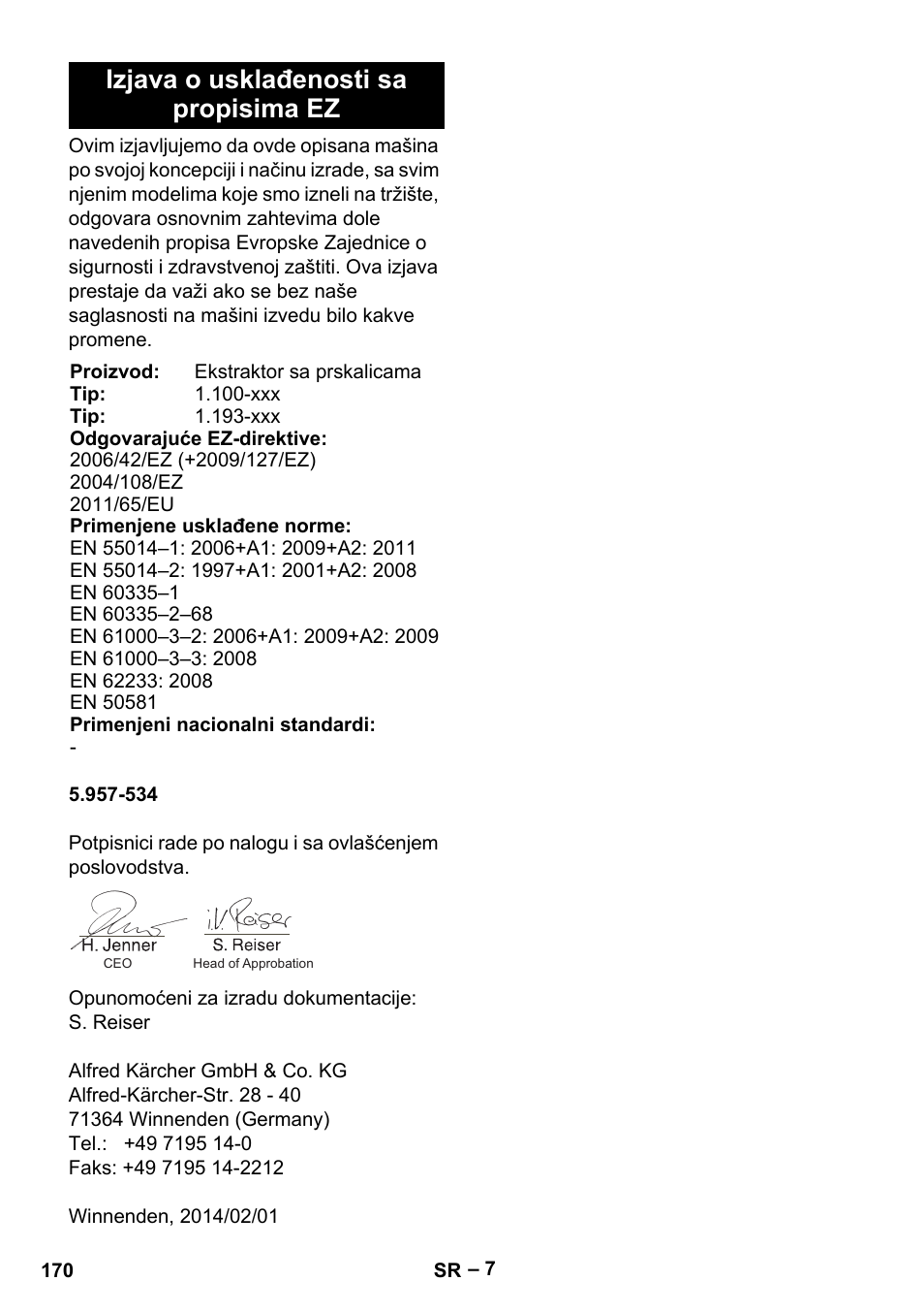 Izjava o usklađenosti sa propisima ez | Karcher PUZZI 10-1 User Manual | Page 170 / 216