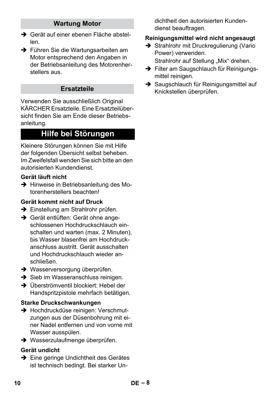 Hilfe bei störungen | Karcher G 7-10 M User Manual | Page 10 / 248