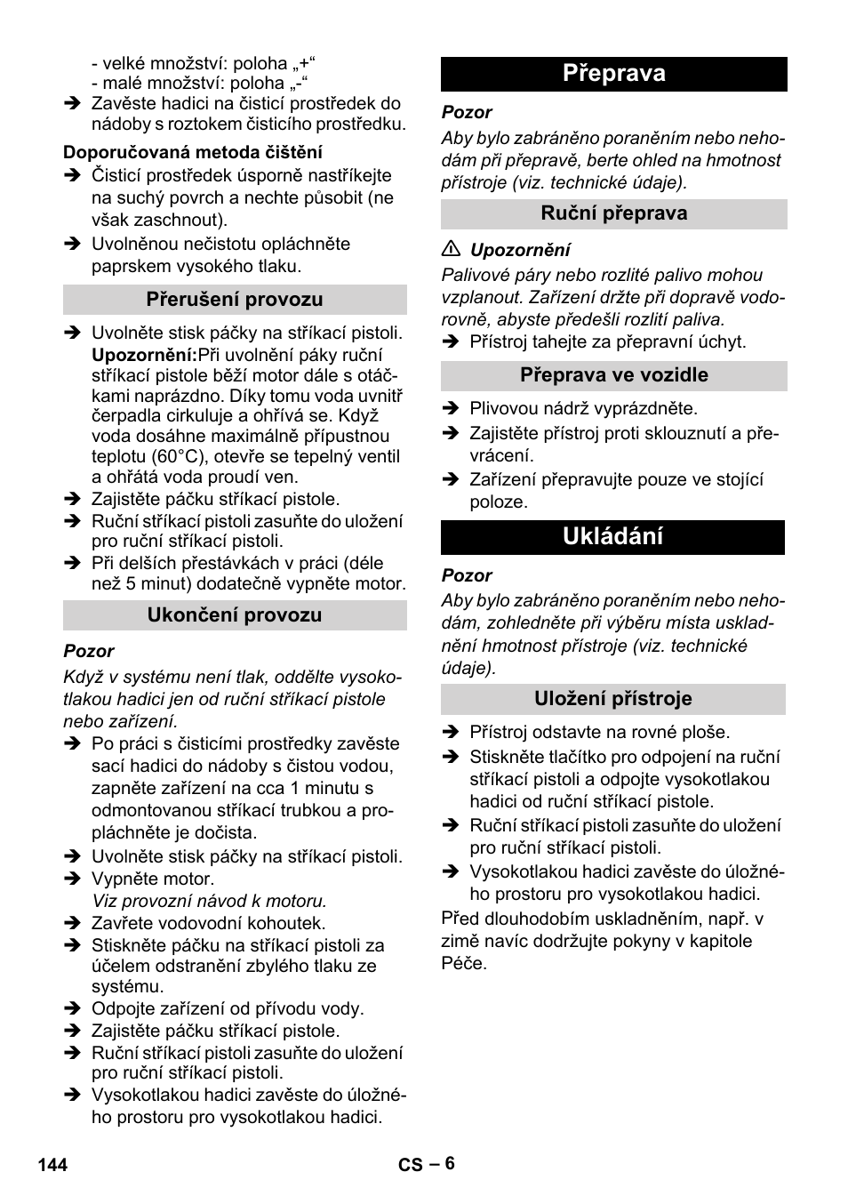 Přeprava, Ukládání | Karcher G 7-10 M User Manual | Page 144 / 248