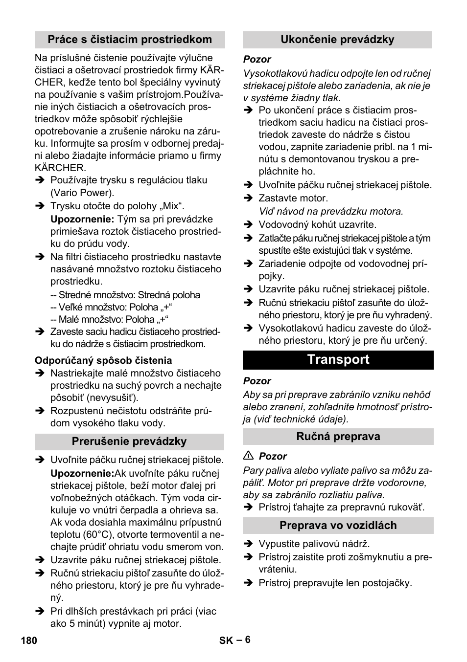 Transport | Karcher G 7-10 M User Manual | Page 180 / 248