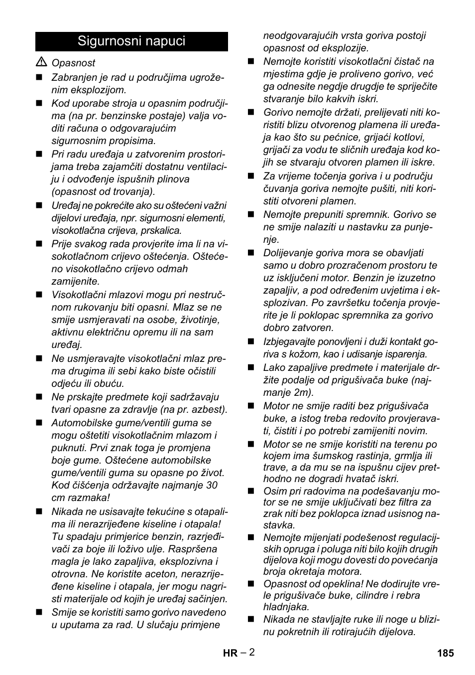 Sigurnosni napuci | Karcher G 7-10 M User Manual | Page 185 / 248