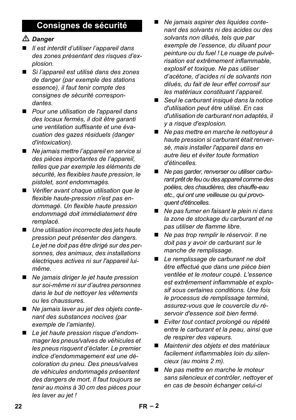 Consignes de sécurité | Karcher G 7-10 M User Manual | Page 22 / 248