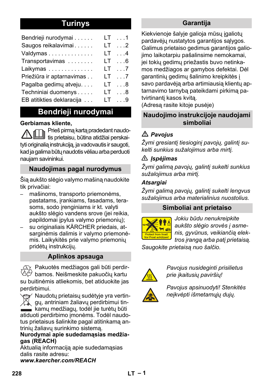 Lietuviškai, Turinys, Bendrieji nurodymai | Karcher G 7-10 M User Manual | Page 228 / 248