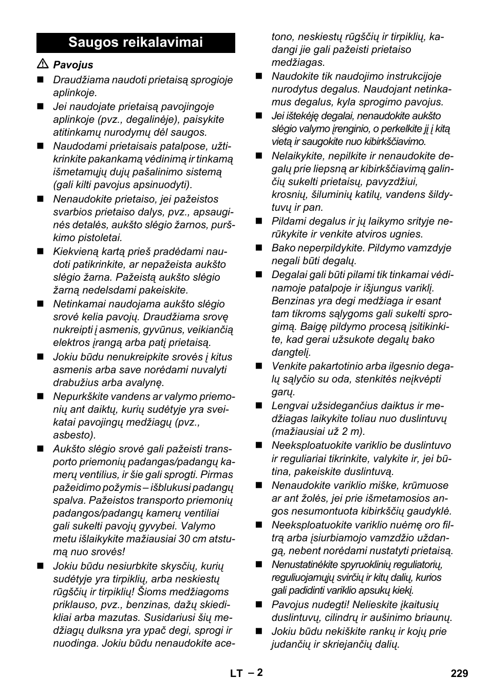 Saugos reikalavimai | Karcher G 7-10 M User Manual | Page 229 / 248