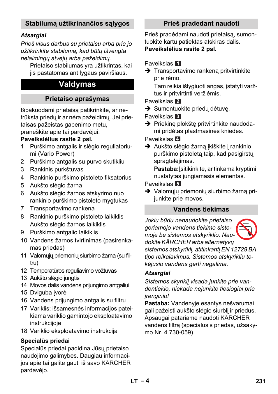 Valdymas | Karcher G 7-10 M User Manual | Page 231 / 248