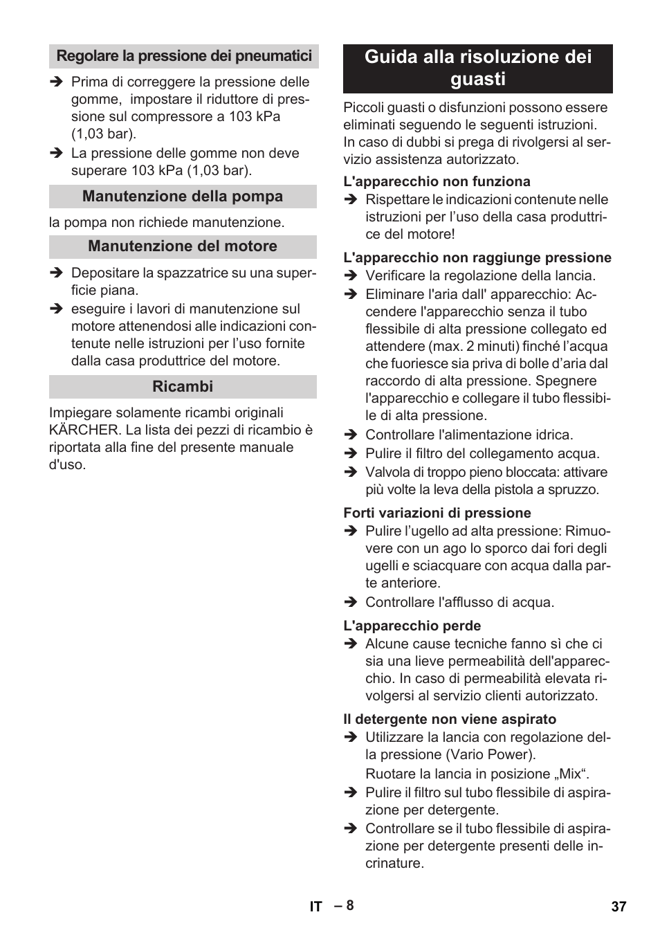 Guida alla risoluzione dei guasti | Karcher G 7-10 M User Manual | Page 37 / 248