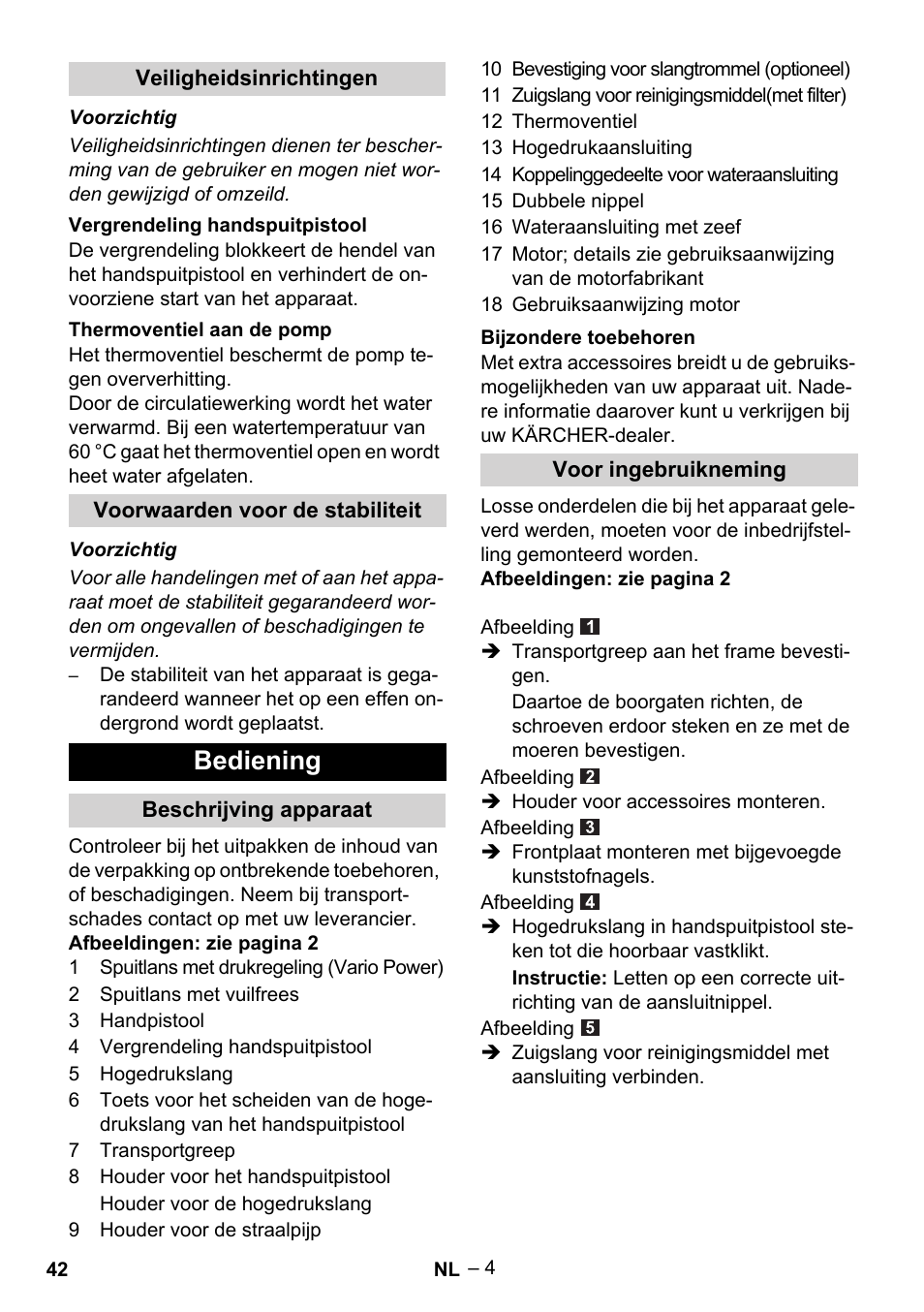 Bediening | Karcher G 7-10 M User Manual | Page 42 / 248