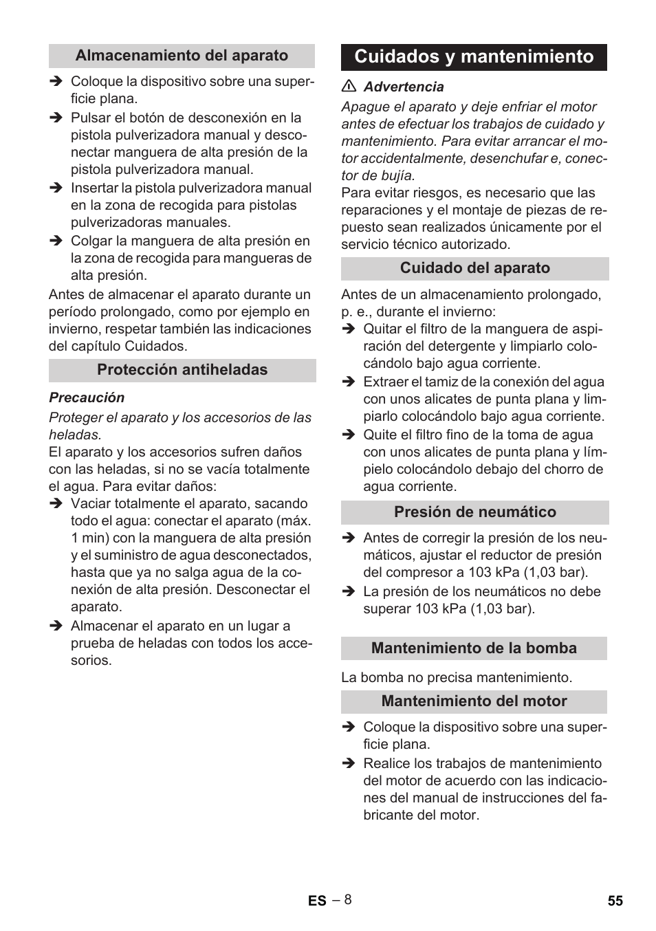 Cuidados y mantenimiento | Karcher G 7-10 M User Manual | Page 55 / 248