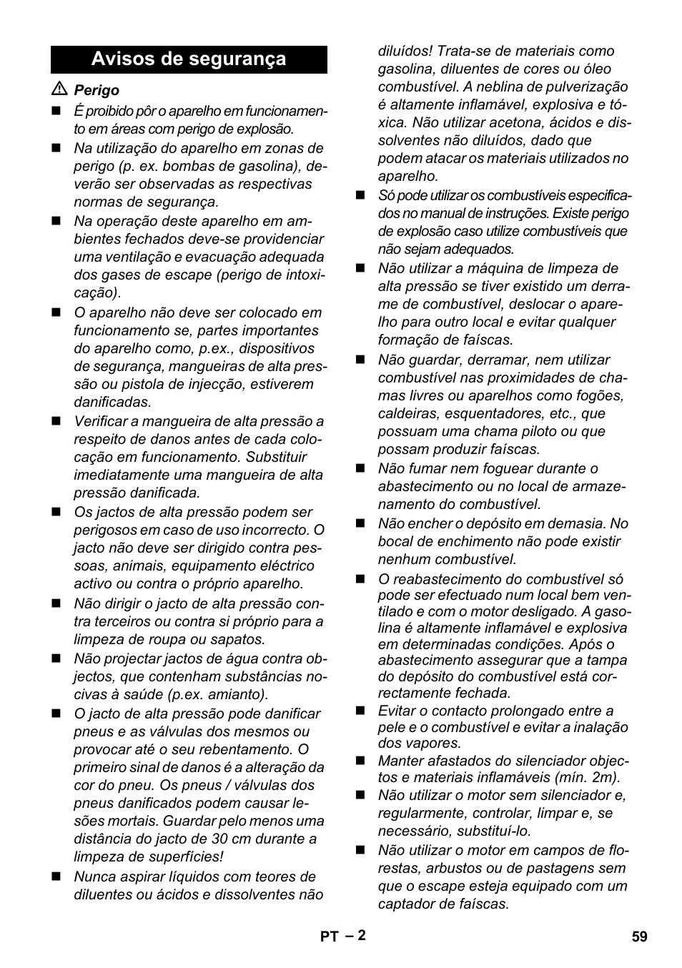 Avisos de segurança | Karcher G 7-10 M User Manual | Page 59 / 248