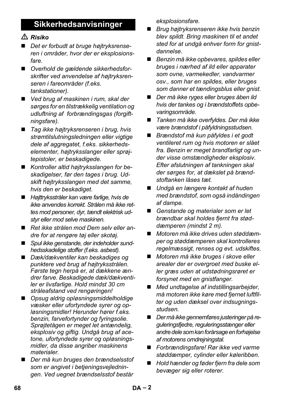 Sikkerhedsanvisninger | Karcher G 7-10 M User Manual | Page 68 / 248