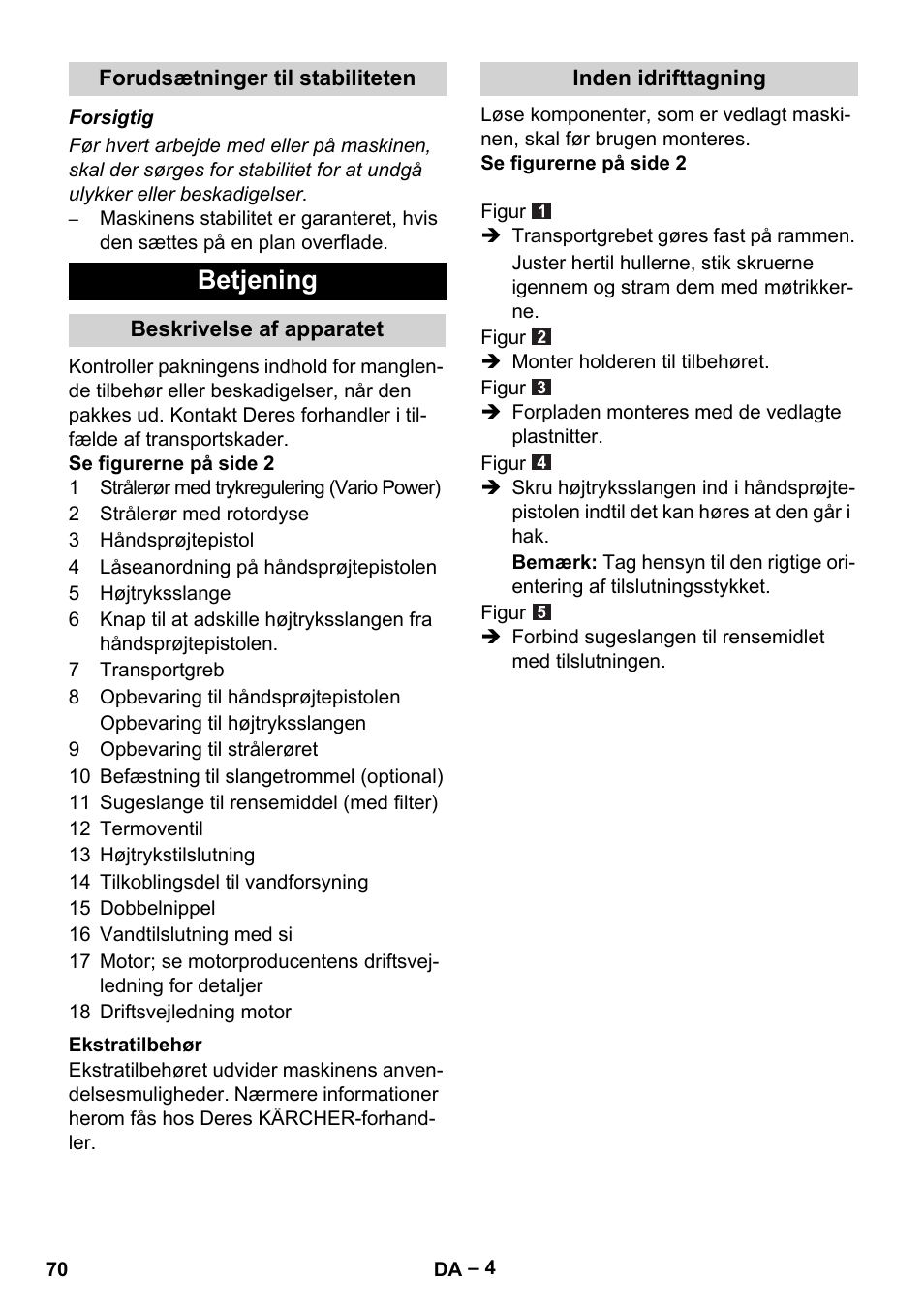 Betjening | Karcher G 7-10 M User Manual | Page 70 / 248