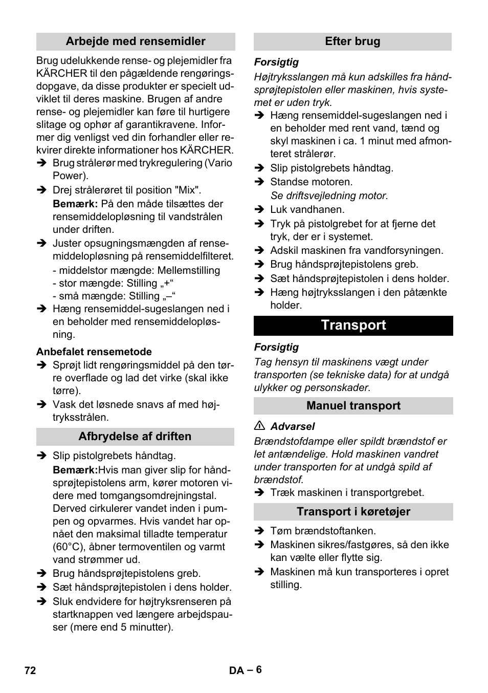 Transport | Karcher G 7-10 M User Manual | Page 72 / 248