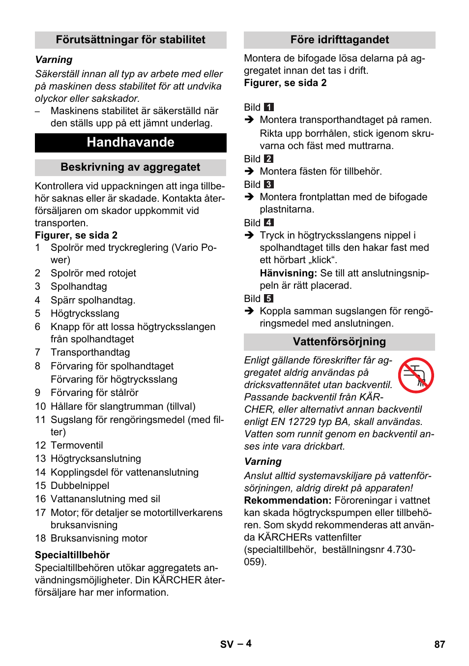 Handhavande | Karcher G 7-10 M User Manual | Page 87 / 248